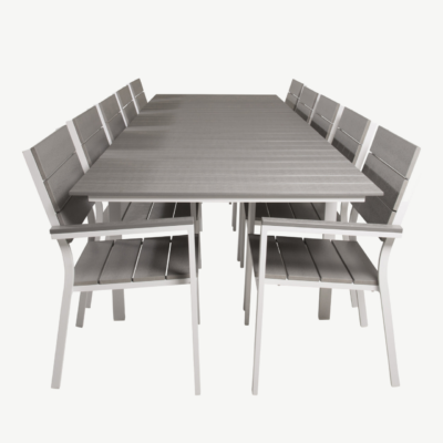 Aiamööbli söögikomplekt Levels (hall aintwood, valge alumiinium, 1 laud ja 8 virnastatavat tooli) - GR18876