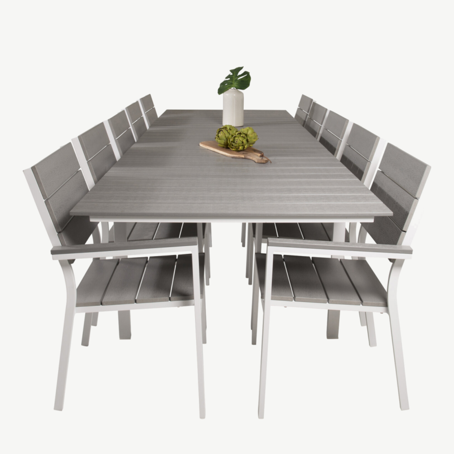 Aiamööbli söögikomplekt Levels (hall aintwood, valge alumiinium, 1 laud ja 8 virnastatavat tooli), GR18876 – 3