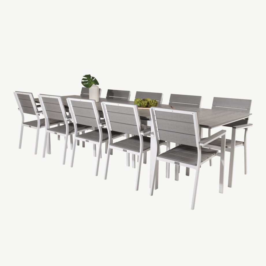 Aiamööbli söögikomplekt Levels (hall aintwood, valge alumiinium, 1 laud ja 8 virnastatavat tooli), GR18876 – 4