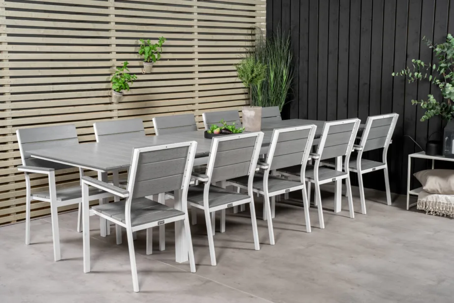 Aiamööbli söögikomplekt Levels (hall aintwood, valge alumiinium, 1 laud ja 8 virnastatavat tooli), GR18876 – 6