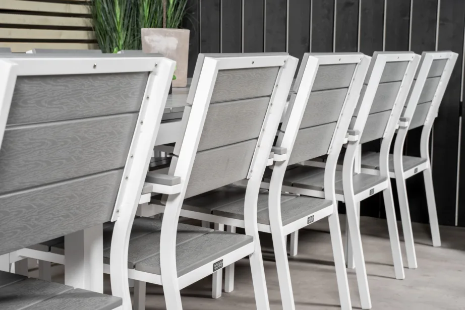 Aiamööbli söögikomplekt Levels (hall aintwood, valge alumiinium, 1 laud ja 8 virnastatavat tooli), GR18876 – 7