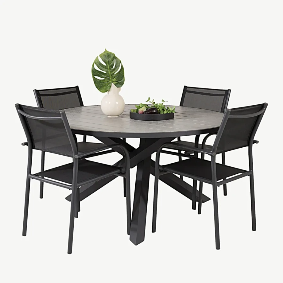 Parma ümmargune aiamööblikomplekt (puitplastkomposiit, must alumiinium, ø140 cm), GR18897 – 2