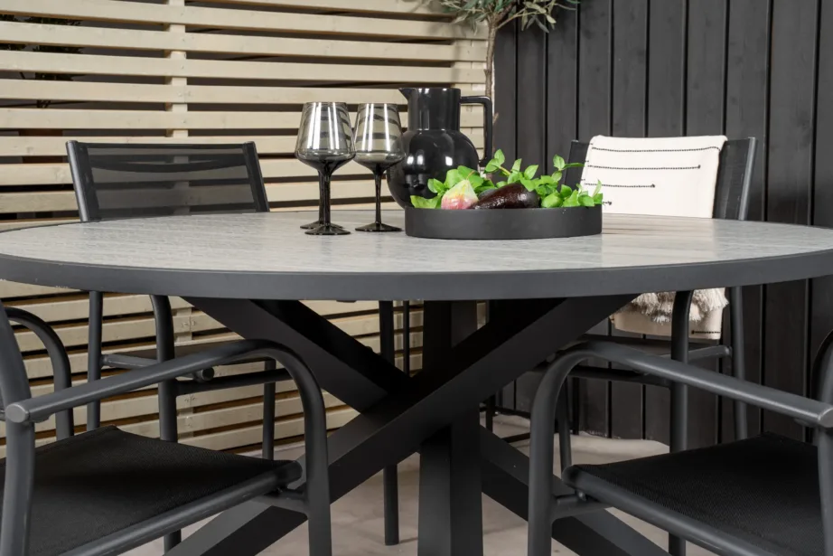 Parma ümmargune aiamööblikomplekt (puitplastkomposiit, must alumiinium, ø140 cm), GR18897 – 5