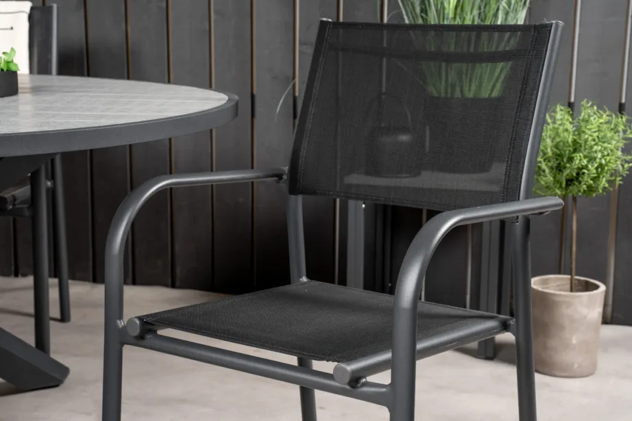 Parma ümmargune aiamööblikomplekt (puitplastkomposiit, must alumiinium, ø140 cm), GR18897 – 6