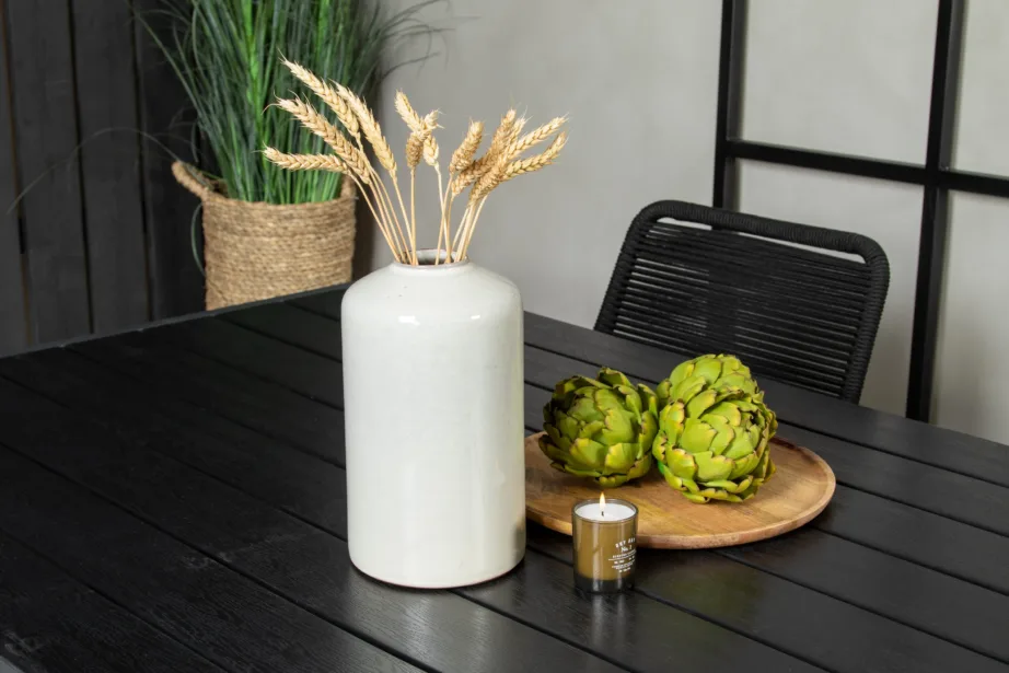 Break söögikomplekt (laud 150×90 cm, must WPC) ja Lindos aiatoolid (must, köisistmega), GR18917 – 8