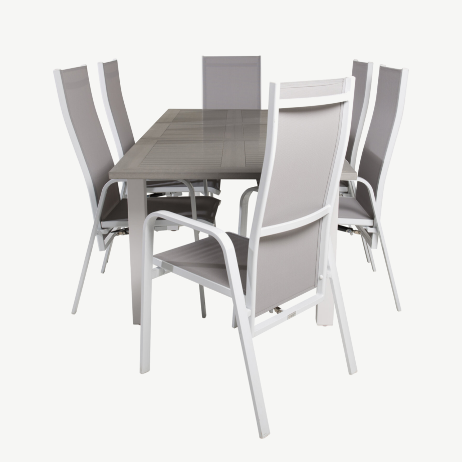 Pikendatav aiakomplekt Albany – valge alumiinium, hall aintwood laud ja reguleeritavad Copacabana toolid, GR18975 – 2