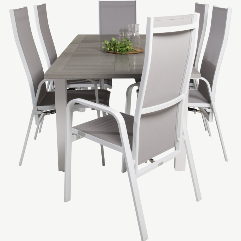 Pikendatav aiakomplekt Albany – valge alumiinium, hall aintwood laud ja reguleeritavad Copacabana toolid, GR18975 – 3