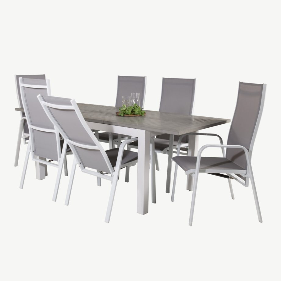 Pikendatav aiakomplekt Albany – valge alumiinium, hall aintwood laud ja reguleeritavad Copacabana toolid, GR18975 – 4
