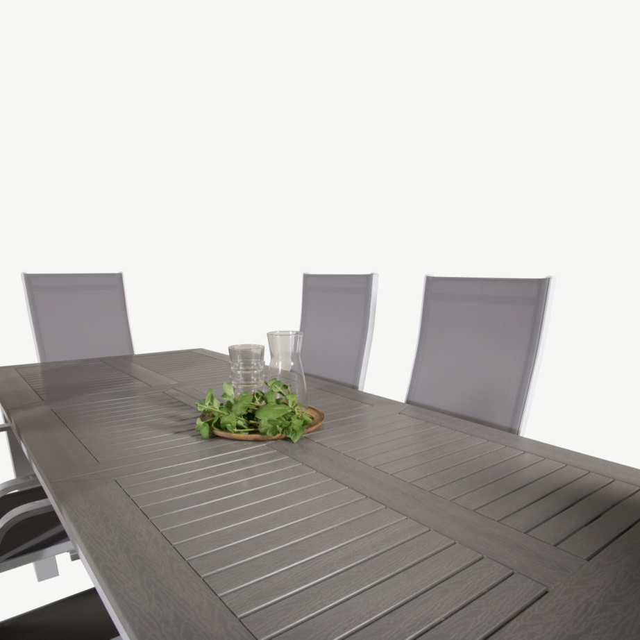 Pikendatav aiakomplekt Albany – valge alumiinium, hall aintwood laud ja reguleeritavad Copacabana toolid, GR18975 – 5