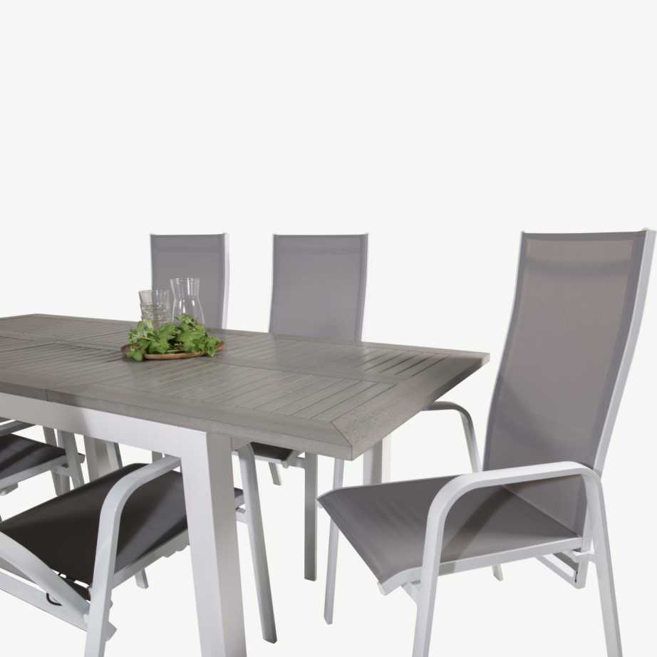 Pikendatav aiakomplekt Albany – valge alumiinium, hall aintwood laud ja reguleeritavad Copacabana toolid, GR18975 – 6