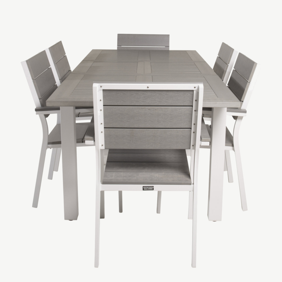 Albany aiakomplekt: ristkülikukujuline laud ja 6 virnastatavat tooli (alumiinium, hall Aintwood), GR18977 – 2