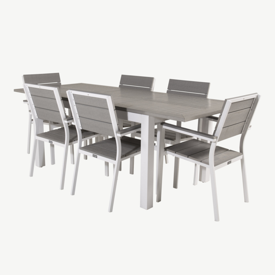 Albany aiakomplekt: ristkülikukujuline laud ja 6 virnastatavat tooli (alumiinium, hall Aintwood), GR18977 – 3