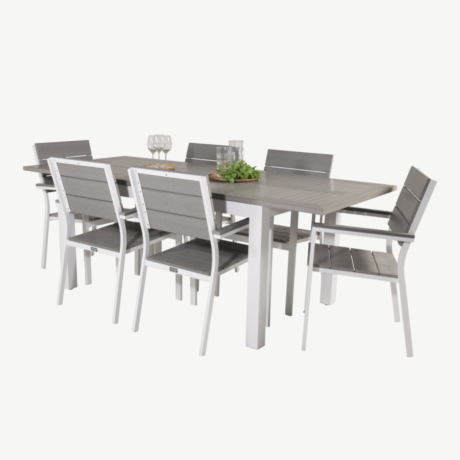 Albany aiakomplekt: ristkülikukujuline laud ja 6 virnastatavat tooli (alumiinium, hall Aintwood), GR18977 – 4