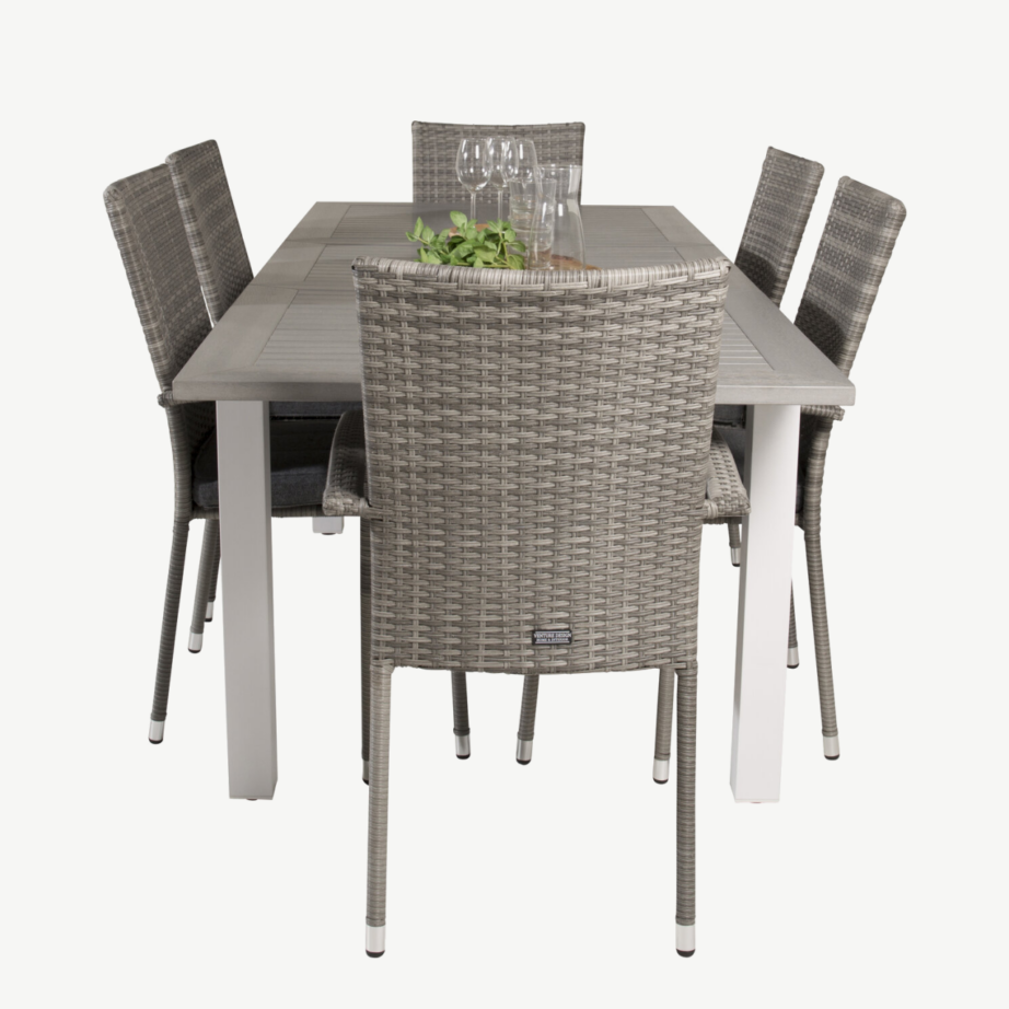 Laiendatav aiamööblikomplekt Albany – hall aintwood laud ja 6 virnastatavat punutud tooli, GR18987 – 3