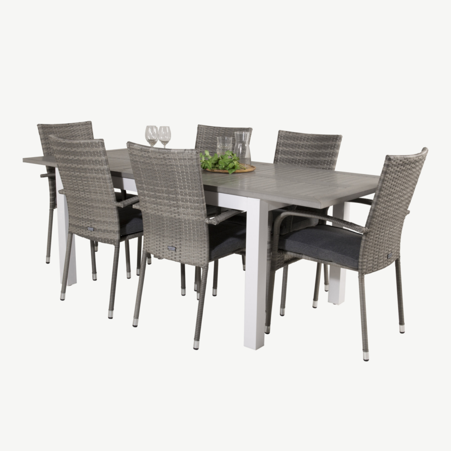 Laiendatav aiamööblikomplekt Albany – hall aintwood laud ja 6 virnastatavat punutud tooli, GR18987 – 4