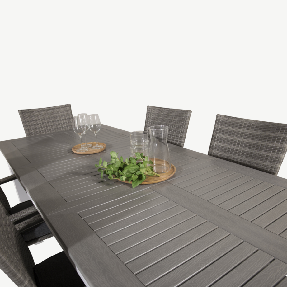 Laiendatav aiamööblikomplekt Albany – hall aintwood laud ja 6 virnastatavat punutud tooli, GR18987 – 5