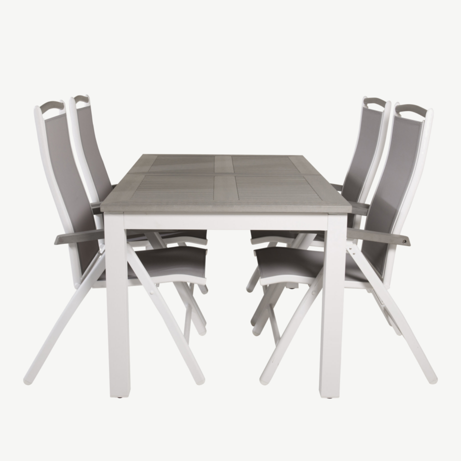 Albany pikendatav valge aialaud ja kokkupandavad toolid, hall puitplastkomposiit, GR18990 – 2