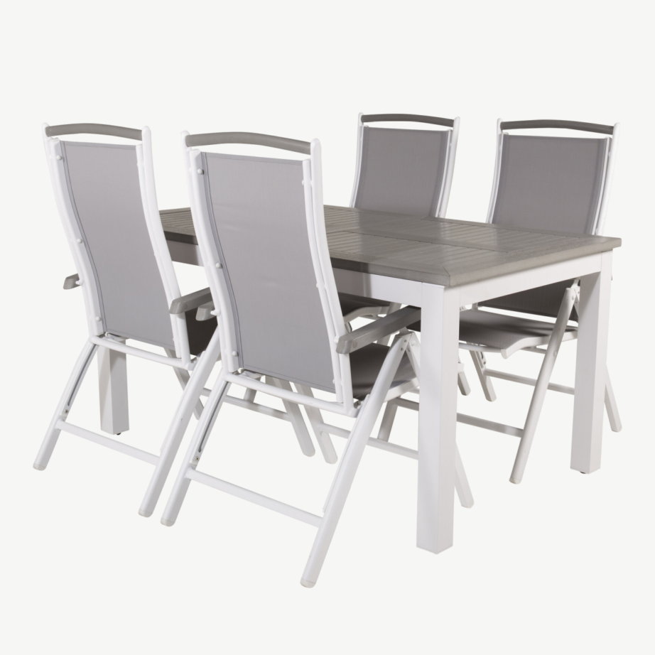 Albany pikendatav valge aialaud ja kokkupandavad toolid, hall puitplastkomposiit, GR18990 – 3