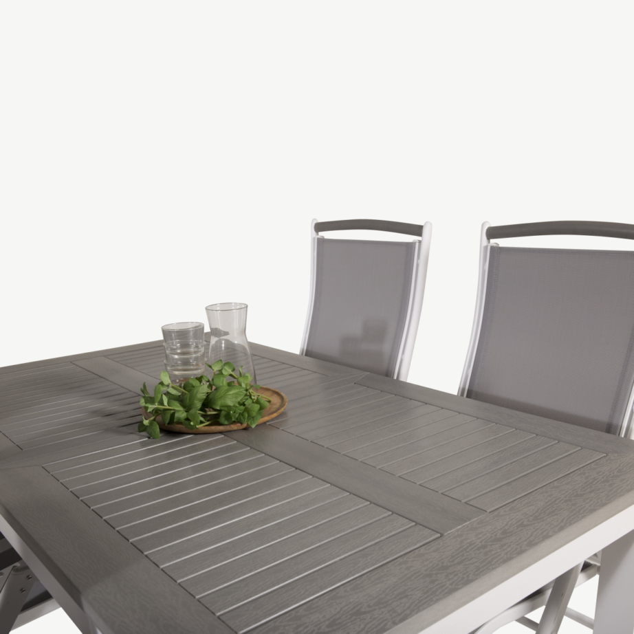 Albany pikendatav valge aialaud ja kokkupandavad toolid, hall puitplastkomposiit, GR18990 – 5