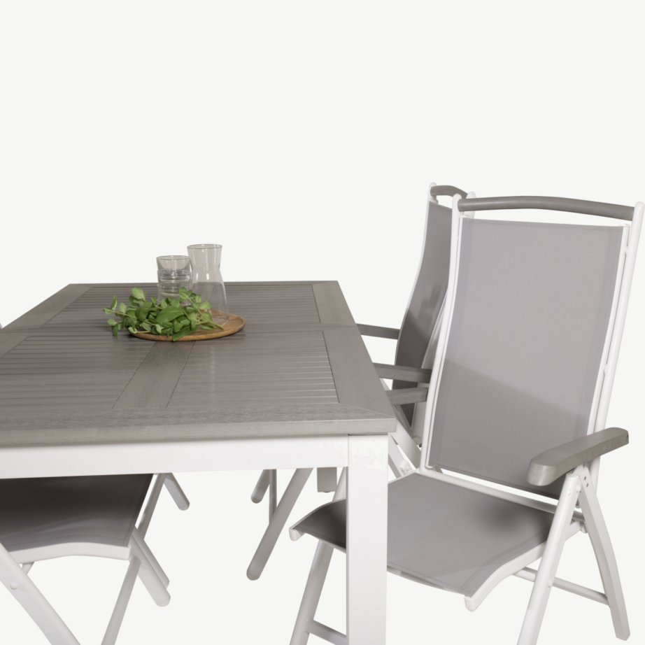 Albany pikendatav valge aialaud ja kokkupandavad toolid, hall puitplastkomposiit, GR18990 – 6