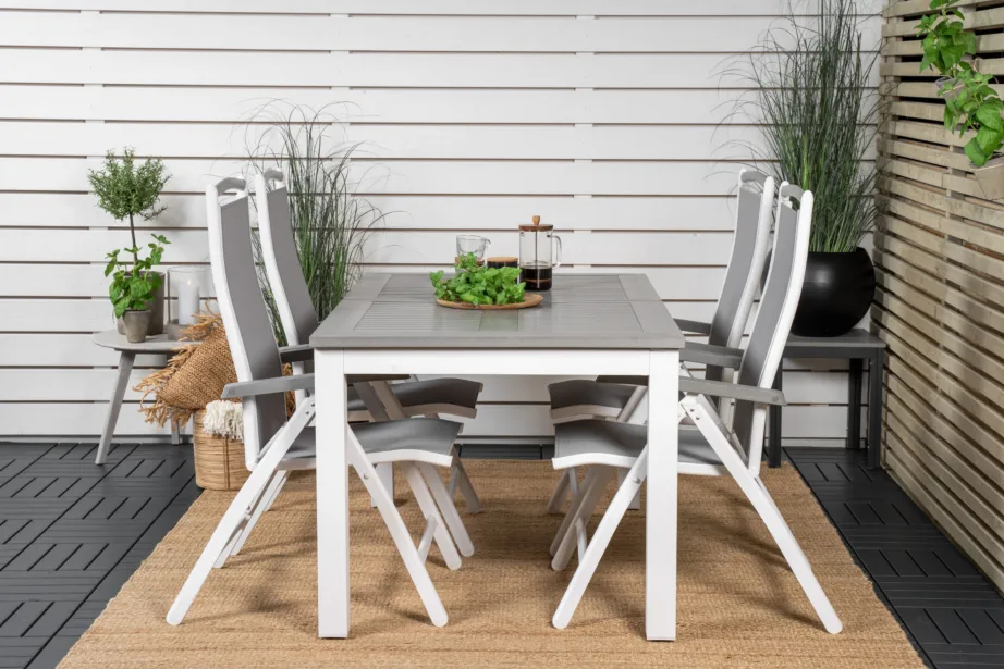 Albany pikendatav valge aialaud ja kokkupandavad toolid, hall puitplastkomposiit, GR18990 – 7