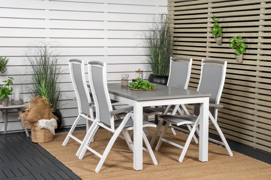 Albany pikendatav valge aialaud ja kokkupandavad toolid, hall puitplastkomposiit, GR18990 – 8