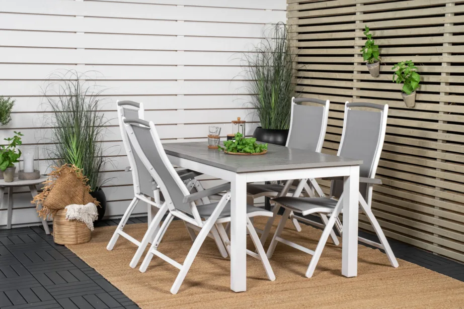 Albany pikendatav valge aialaud ja kokkupandavad toolid, hall puitplastkomposiit, GR18990 – 9