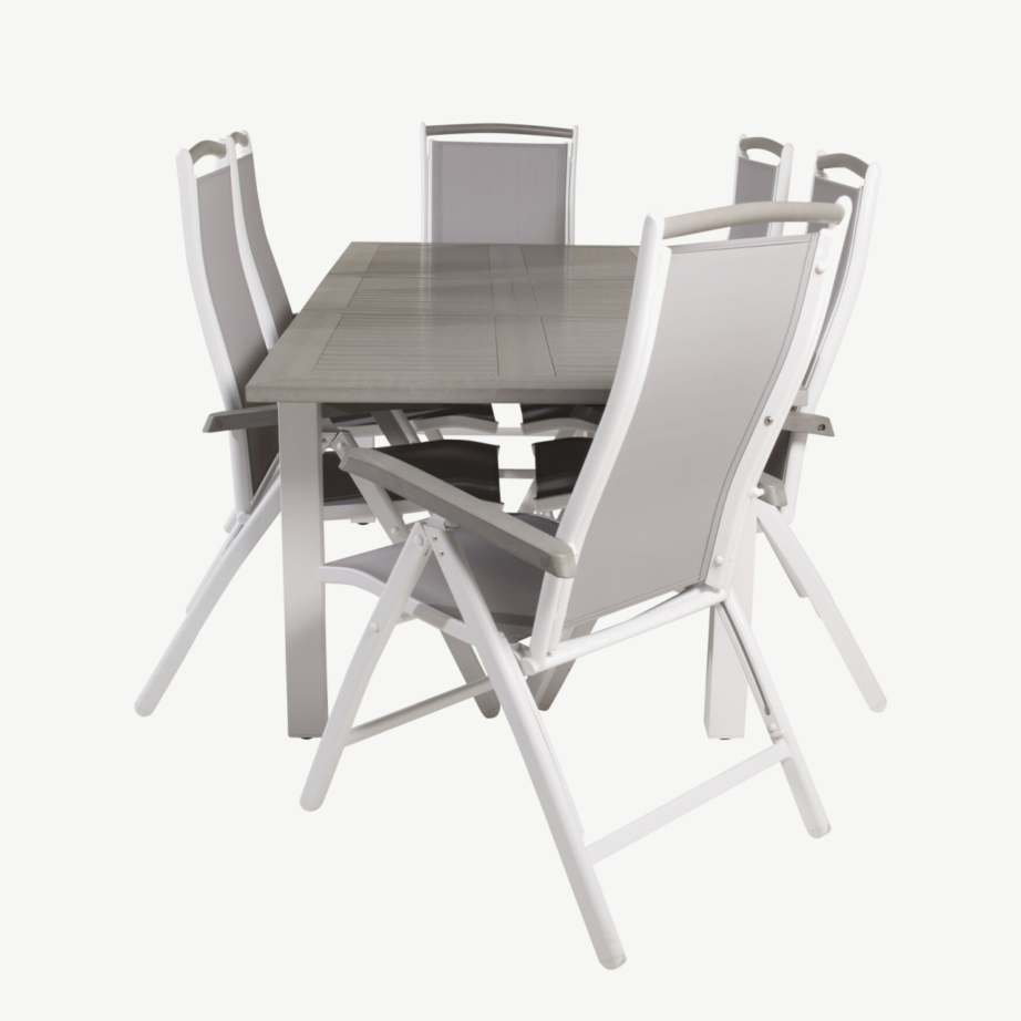 Albany ristkülikukujuline hall aiakomplekt alumiiniumraamiga – puitplastkomposiitlaud ja reguleeritavad toolid (tekstileen), GR18991 – 2