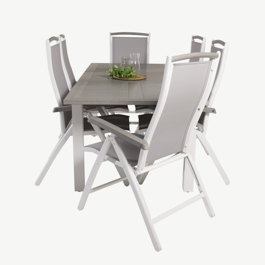 Albany ristkülikukujuline hall aiakomplekt alumiiniumraamiga – puitplastkomposiitlaud ja reguleeritavad toolid (tekstileen), GR18991 – 3