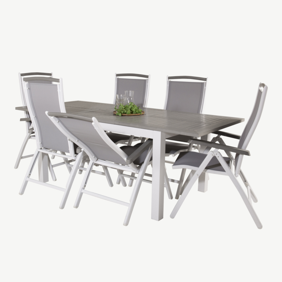 Albany ristkülikukujuline hall aiakomplekt alumiiniumraamiga – puitplastkomposiitlaud ja reguleeritavad toolid (tekstileen), GR18991 – 4