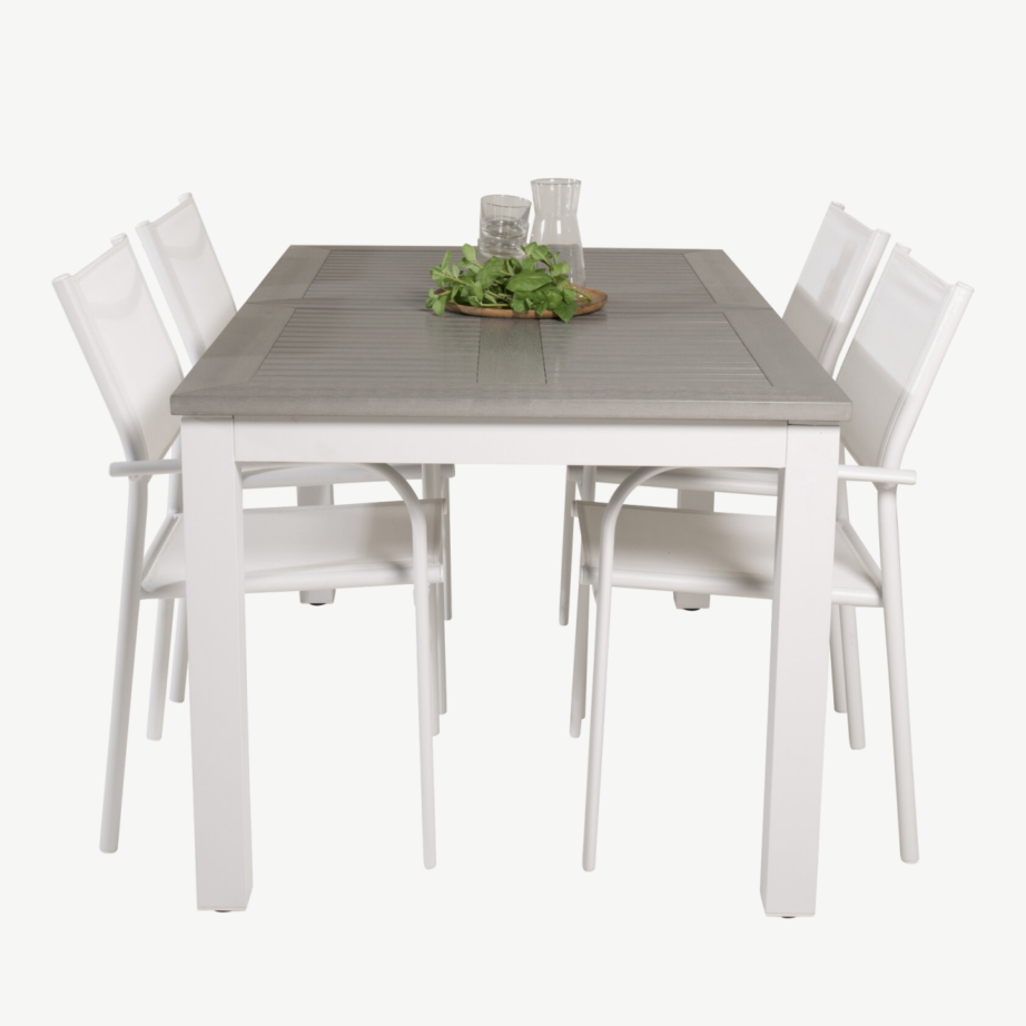 Pikendatav hall aiasöögilaud Albany puitplastkomposiidist valgete alumiiniumtoolidega Santorini, GR18994 – 3