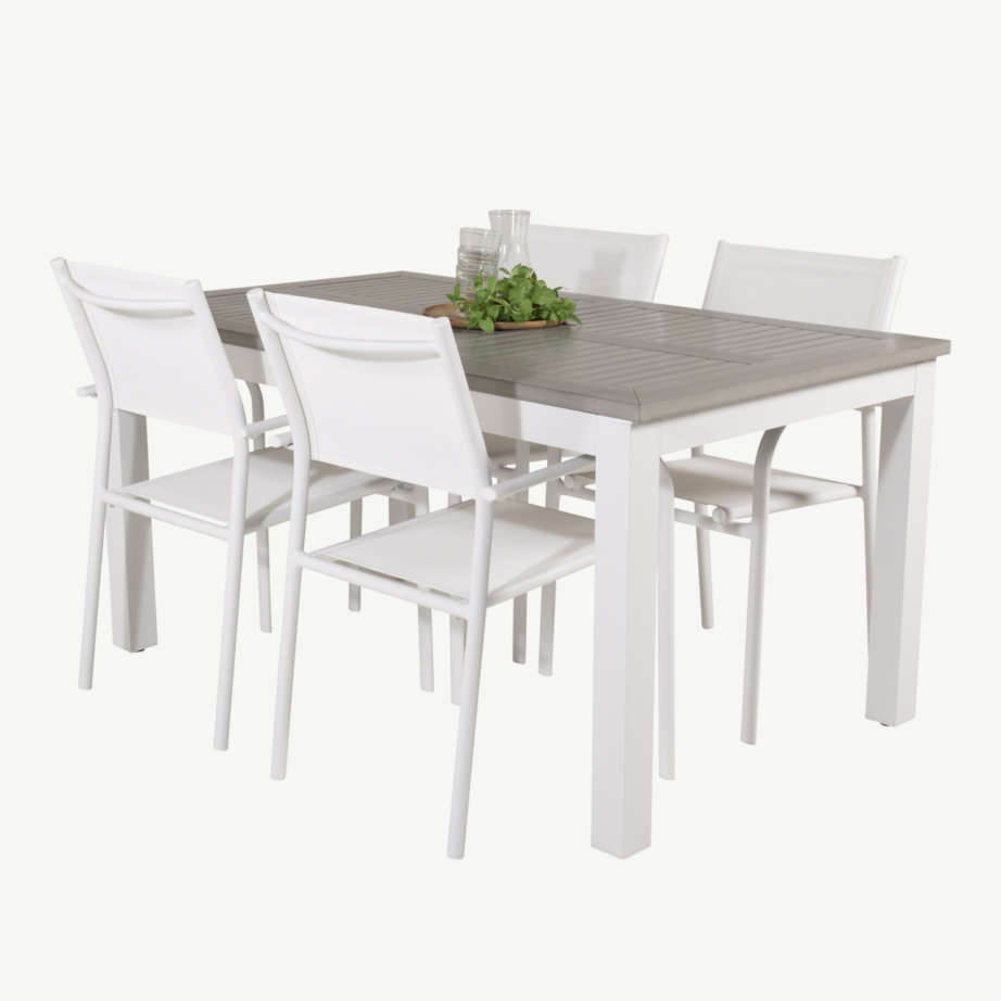 Pikendatav hall aiasöögilaud Albany puitplastkomposiidist valgete alumiiniumtoolidega Santorini, GR18994 – 4