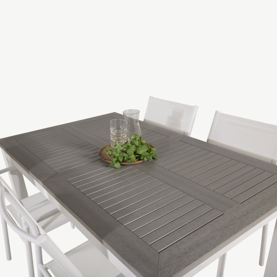 Pikendatav hall aiasöögilaud Albany puitplastkomposiidist valgete alumiiniumtoolidega Santorini, GR18994 – 5