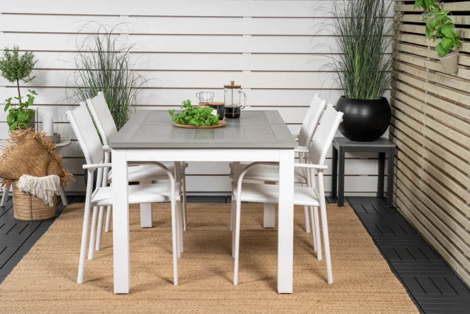 Pikendatav hall aiasöögilaud Albany puitplastkomposiidist valgete alumiiniumtoolidega Santorini, GR18994 – 7