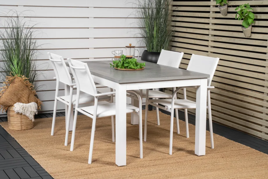 Pikendatav hall aiasöögilaud Albany puitplastkomposiidist valgete alumiiniumtoolidega Santorini, GR18994 – 8