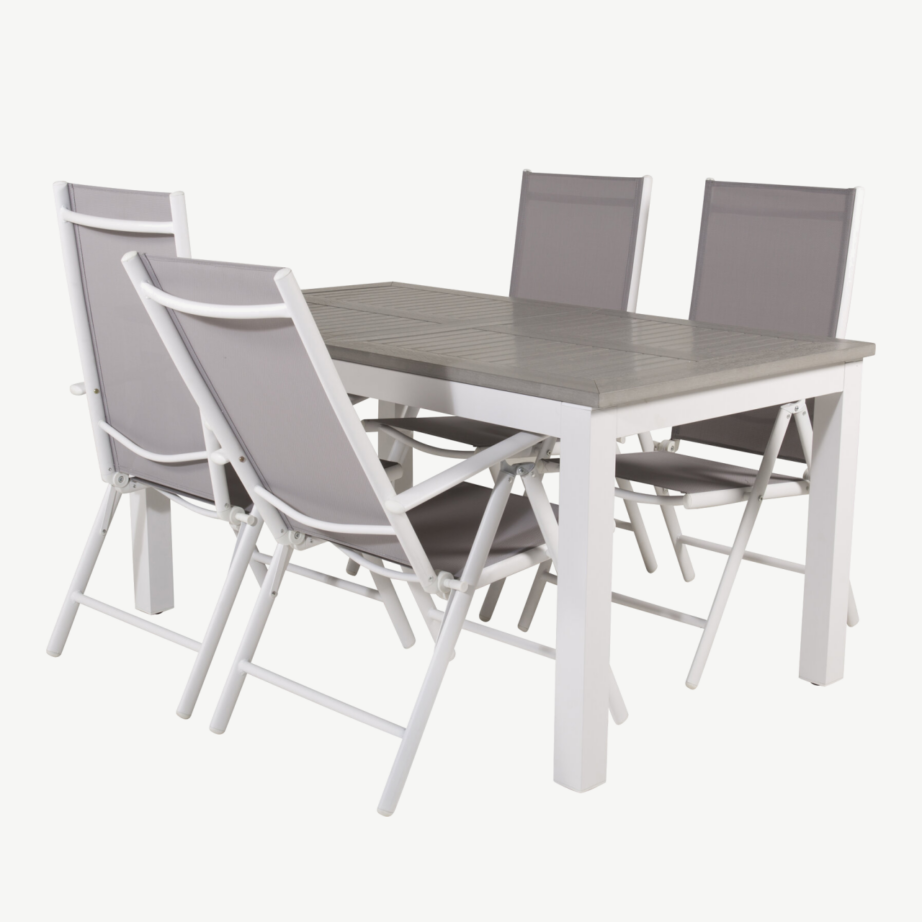 Laiendatav valge aiakomplekt Albany – alumiiniumist raam, hall puitplastkomposiit, 4 kokkupandavat tooli, GR18996 – 3