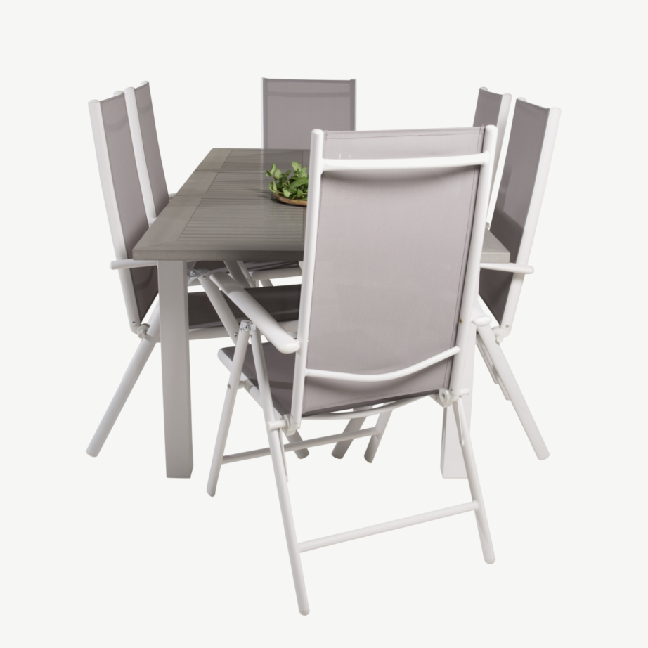 Albany söögilauakomplekt aeda (pikendatav laud, valge alumiinium, hall aintwood, kokkupandavad halli tekstileeniga toolid), GR18997 – 3