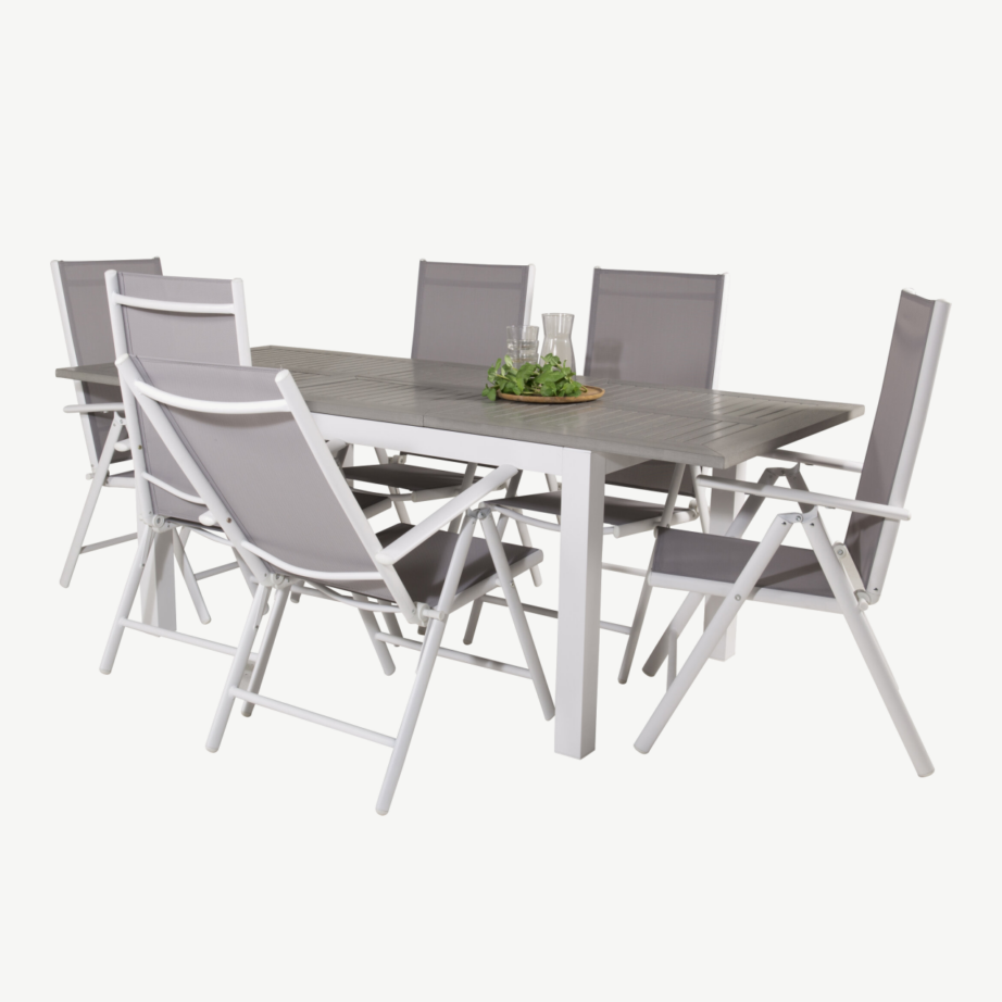 Albany söögilauakomplekt aeda (pikendatav laud, valge alumiinium, hall aintwood, kokkupandavad halli tekstileeniga toolid), GR18997 – 4