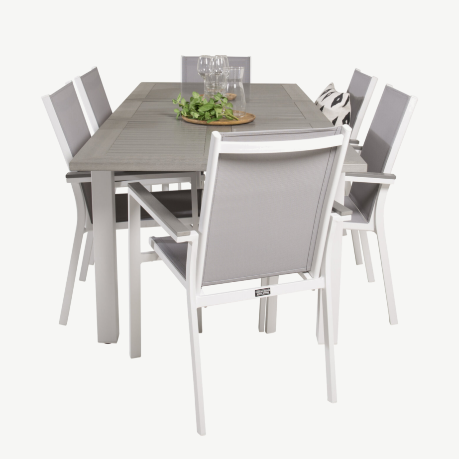 Pikendatav aiamööbli söögikomplekt Albany (valge alumiinium, hall aintwood, 6 tooli), GR18999 – 3
