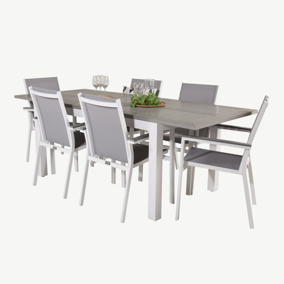 Pikendatav aiamööbli söögikomplekt Albany (valge alumiinium, hall aintwood, 6 tooli), GR18999 – 4