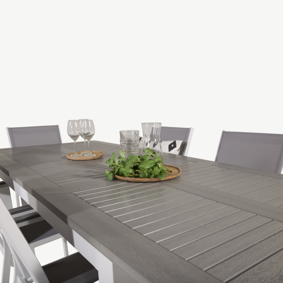 Pikendatav aiamööbli söögikomplekt Albany (valge alumiinium, hall aintwood, 6 tooli), GR18999 – 5