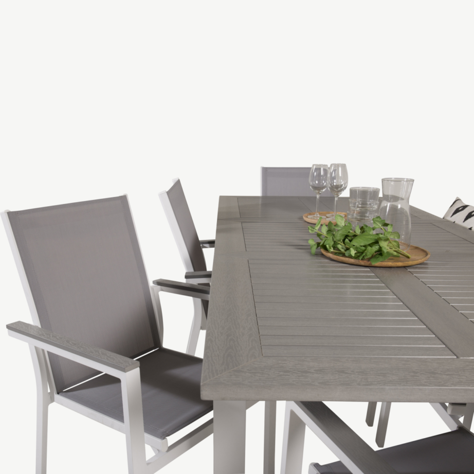 Pikendatav aiamööbli söögikomplekt Albany (valge alumiinium, hall aintwood, 6 tooli), GR18999 – 6