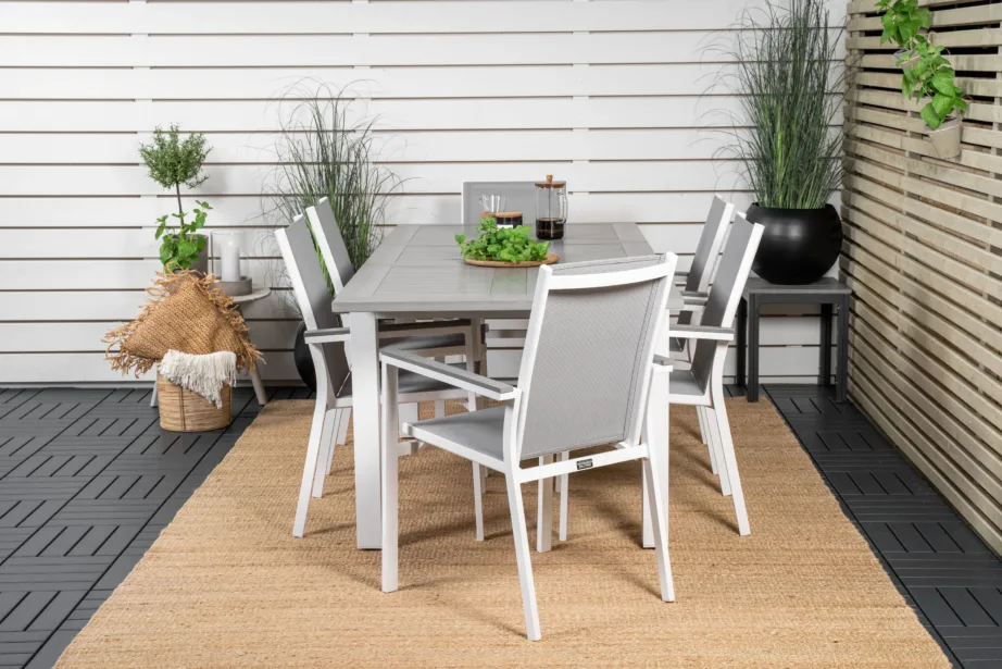 Pikendatav aiamööbli söögikomplekt Albany (valge alumiinium, hall aintwood, 6 tooli), GR18999 – 7