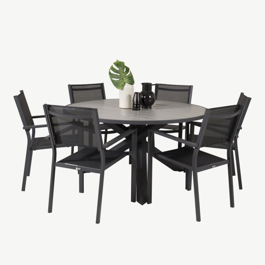 Ümmargune aiamööbli komplekt Parma (alumiinium, hall aintwood, 6 virnastatavat tooli), GR19008 – 2