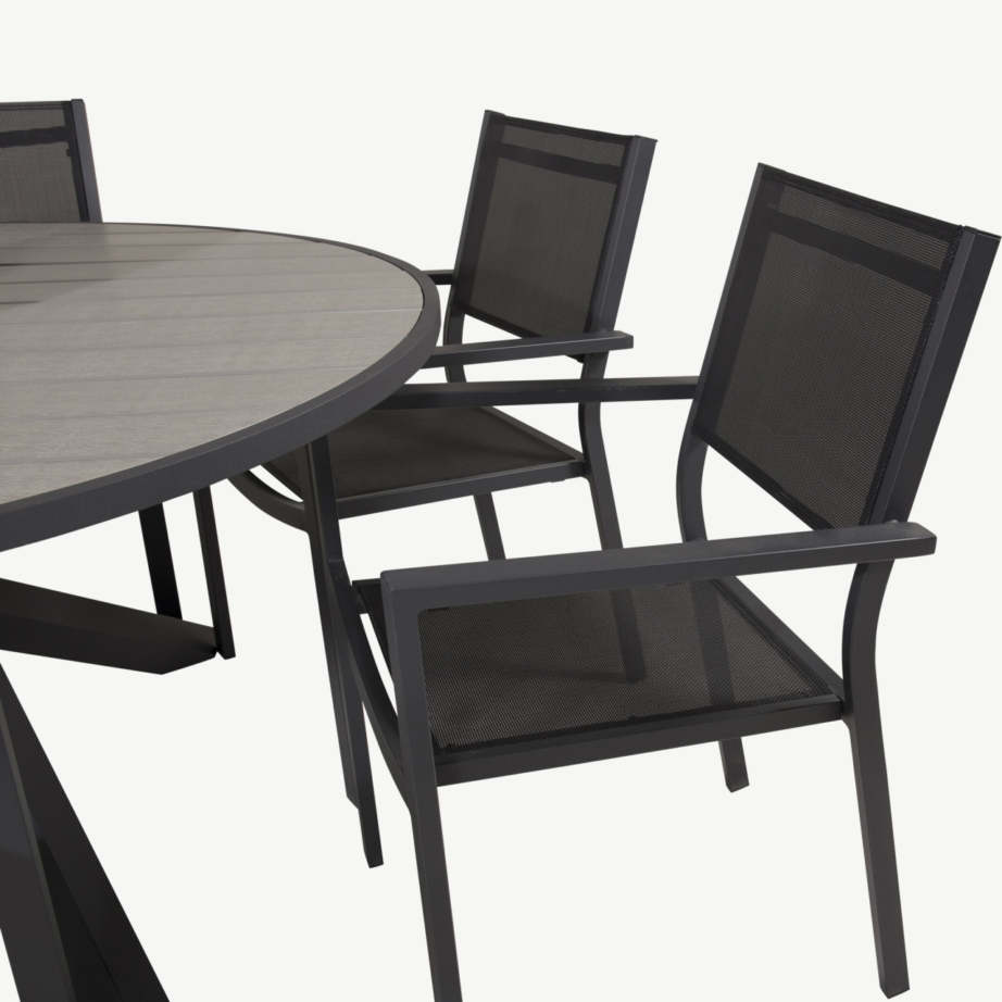 Ümmargune aiamööbli komplekt Parma (alumiinium, hall aintwood, 6 virnastatavat tooli), GR19008 – 3