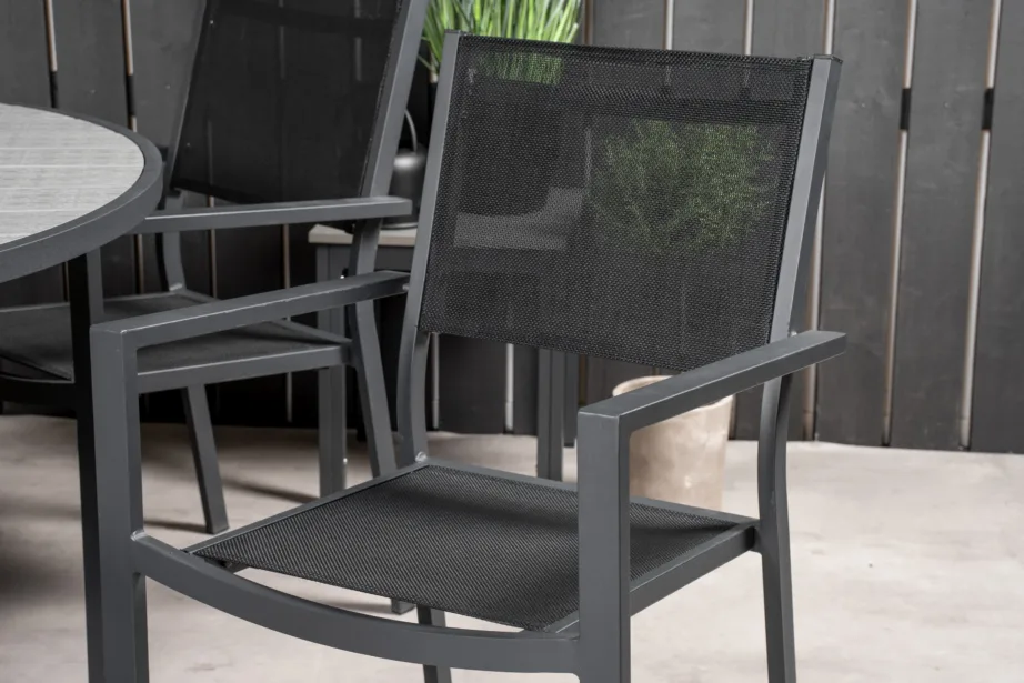 Ümmargune aiamööbli komplekt Parma (alumiinium, hall aintwood, 6 virnastatavat tooli), GR19008 – 6