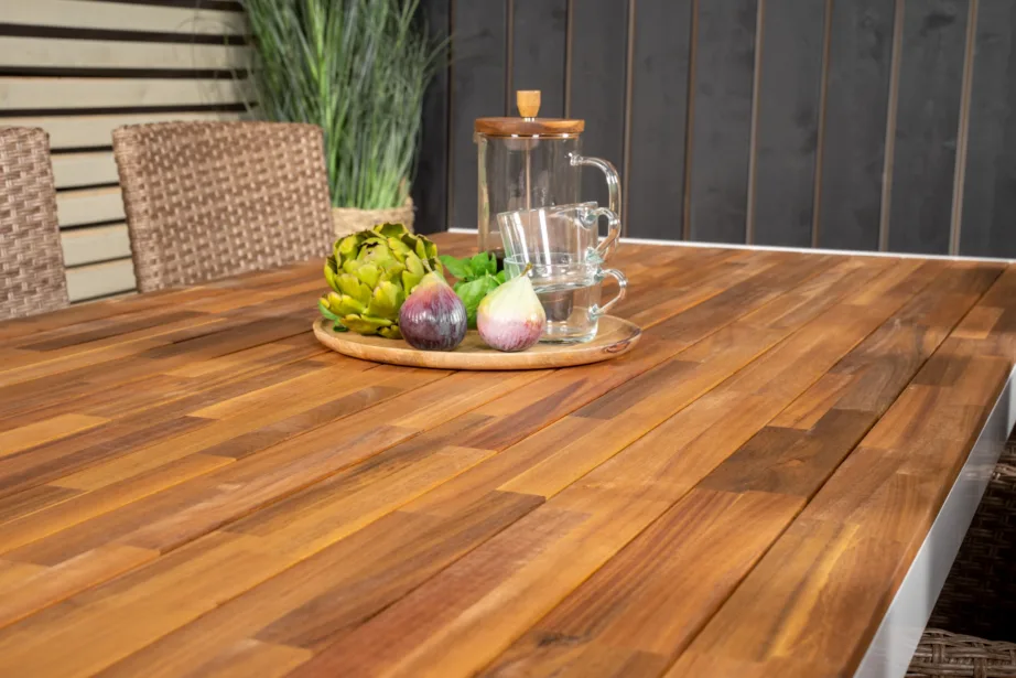 Bois ristkülikukujuline aiamööbli komplekt (akaatsiapuit, valge alumiinium, 6 rotangist tooli padjaga), GR19011 – 7