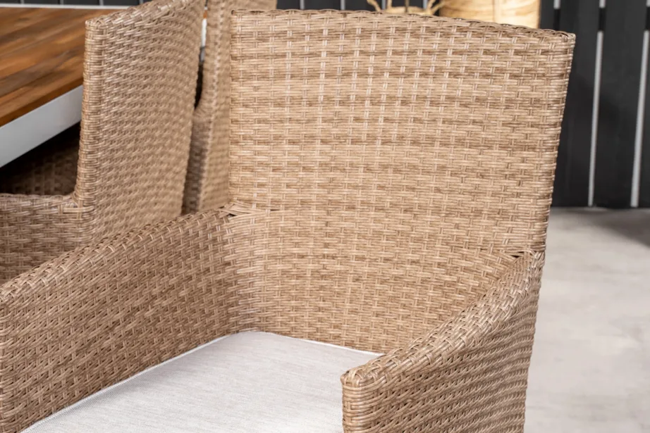 Bois ristkülikukujuline aiamööbli komplekt (akaatsiapuit, valge alumiinium, 6 rotangist tooli padjaga), GR19011 – 8