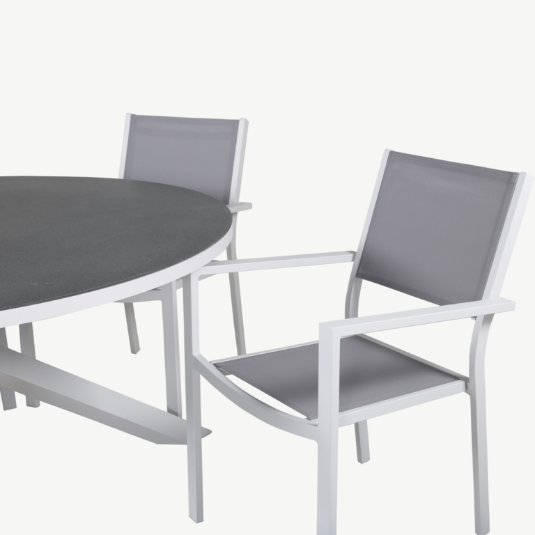 Copacabana ümmargune aiamööbli komplekt, valge alumiiniumraam, hall spraystone laua plaat, hall textilene, ø140 cm - GR19013