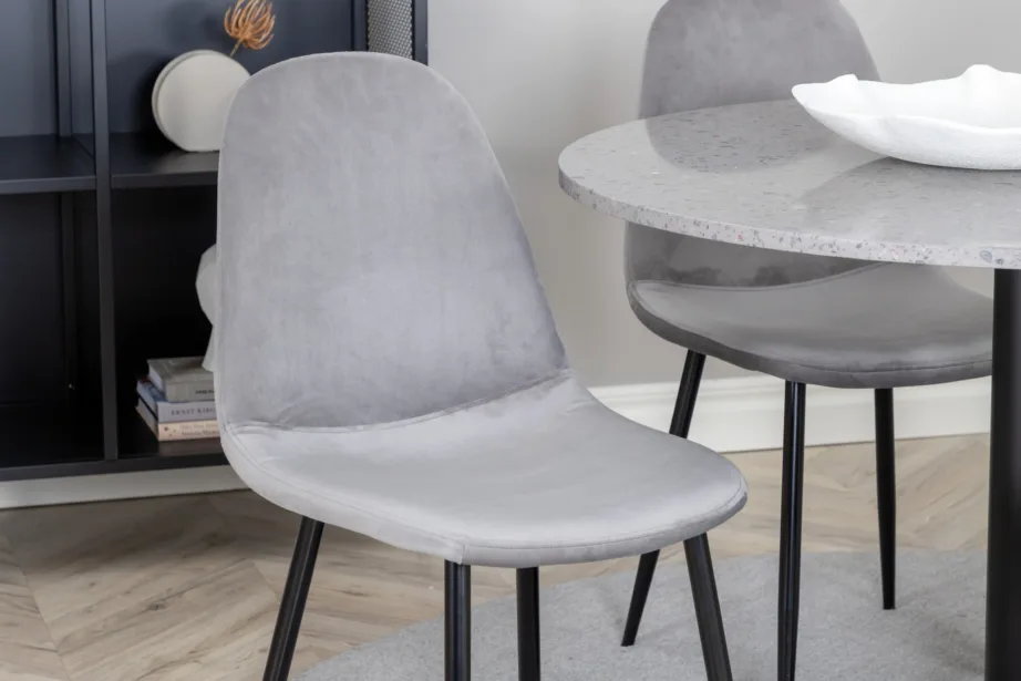 Razzia ümmargune söögikomplekt halli terrazzo laua ja helehallide velvettoolidega, Ø106 cm, GR19143 – 9